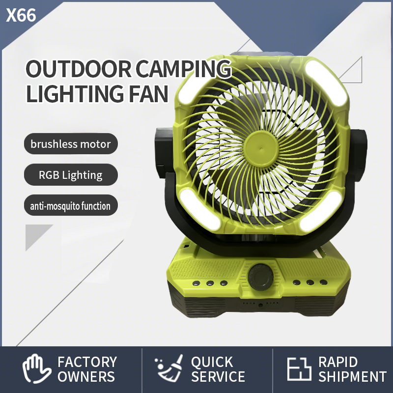 Battery Powered Fan Rechargeable, 360°Auto-oscillating Powerful Airflow Battery Operated Camping Fans, Quiet & 8H Timer Cordless Outdoor Remote Fan with LED for Tent Bedroom Travel Office X66