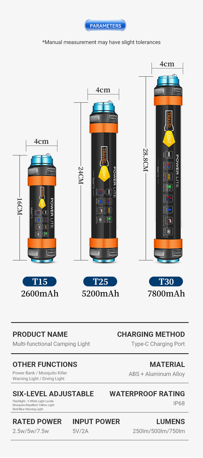 Waterproof Flashlight Torch IP68 Rechargeable 5500K + 580nm LED Camping Travel Outdoor Light