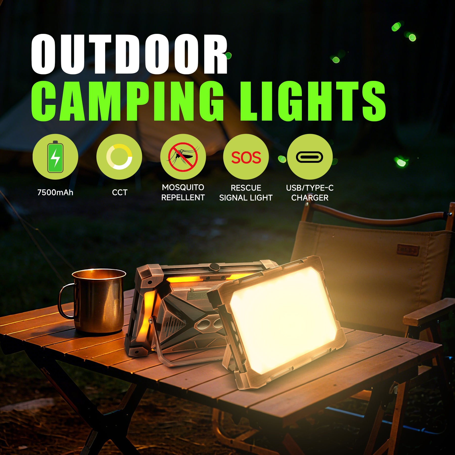 Rechargeable LED Camping Lantern Rechargeable Work Light with USB/Magnetic/Portable Mobile Charger/3000-7000K/3 Modes for Workshop, Garage, Camping, Fishing