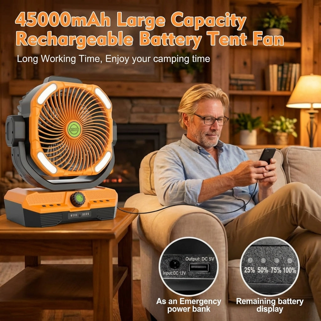 Cordless Camping Fan – Quiet, Powerful & 360° Airflow