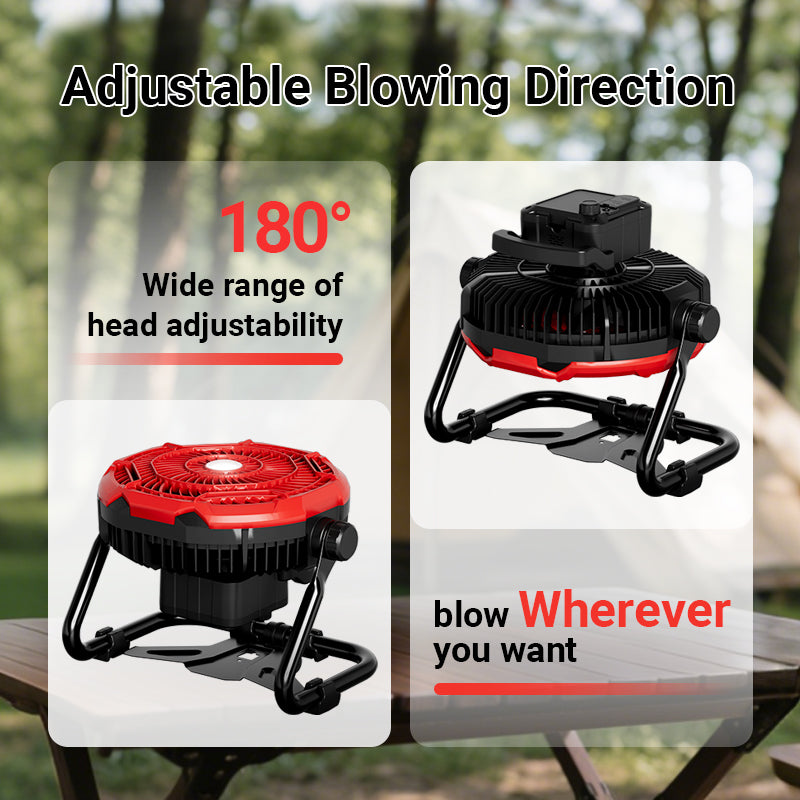 Rechargeable Fan Outdoor Floor Fan, Portable High Velocity Fan with Led Light USB Type C Port 3 Speeds Cordless Industrial Fan with Metal Blade for Garage/Patios/Gym/Camping