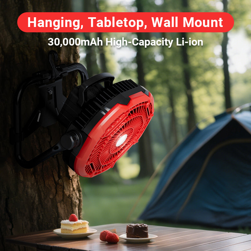 Rechargeable Fan Outdoor Floor Fan, Portable High Velocity Fan with Led Light USB Type C Port 3 Speeds Cordless Industrial Fan with Metal Blade for Garage/Patios/Gym/Camping
