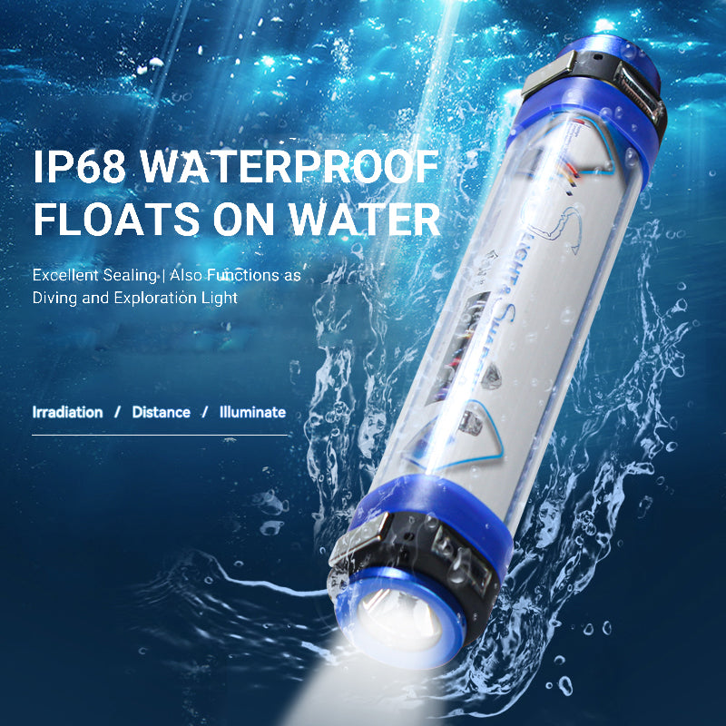 Waterproof Flashlight Torch IP68 Rechargeable 5500K + 580nm LED Camping Travel Outdoor Light