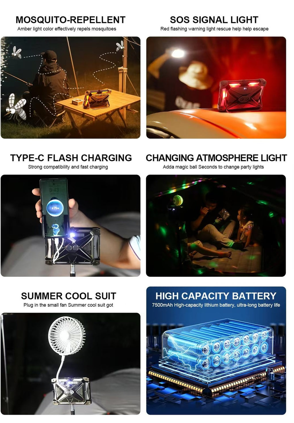 Rechargeable LED Camping Lantern Rechargeable Work Light with USB/Magnetic/Portable Mobile Charger/3000-7000K/3 Modes for Workshop, Garage, Camping, Fishing