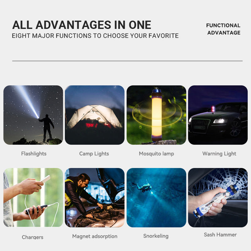 Waterproof Flashlight Torch IP68 Rechargeable 5500K + 580nm LED Camping Travel Outdoor Light