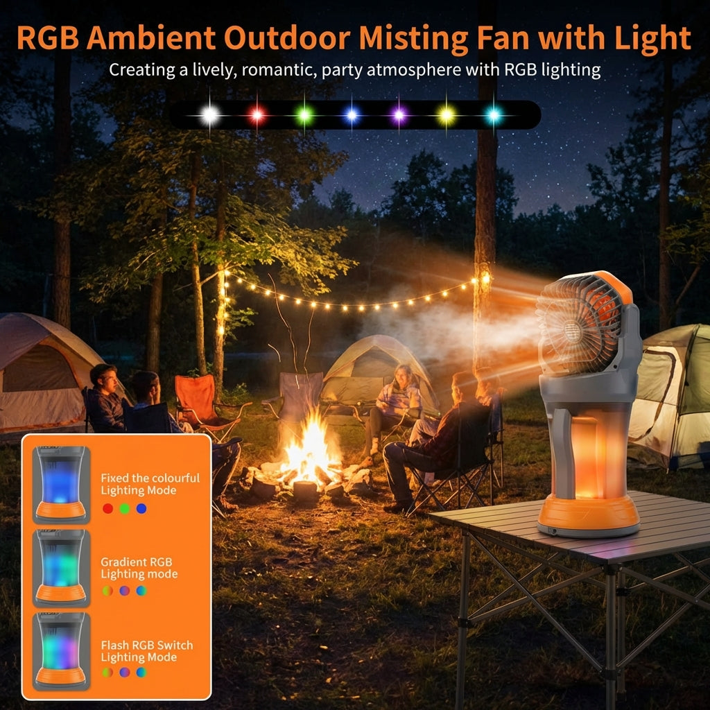 Portable Misting Fan – Cooling Spray with Ambient RGB Light