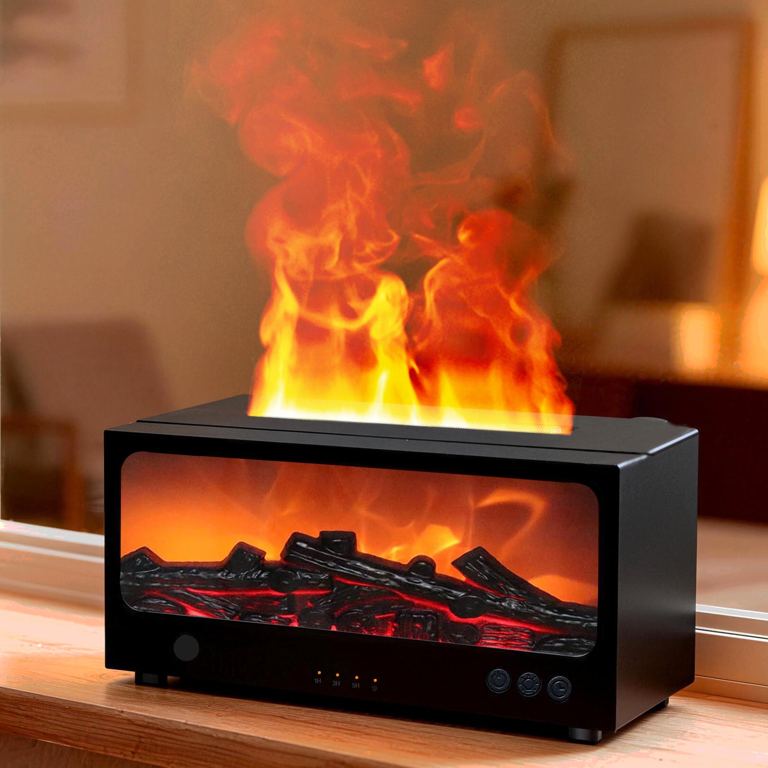 Essential Oil Diffuser, Flame Fireplace Aroma Diffuser with 7 Color Lights