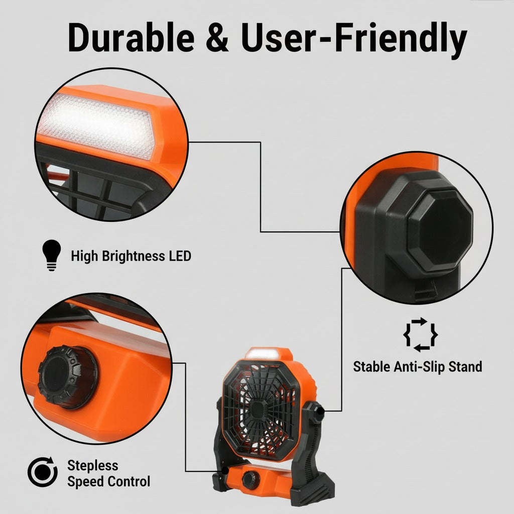 Camping Fan with LED Lantern, 7800mAh Rechargeable Portable Tent Fan, Quiet Battery Operated Fan with 270° Adjustable Head for Camping, Travel, Fishing, Emergency