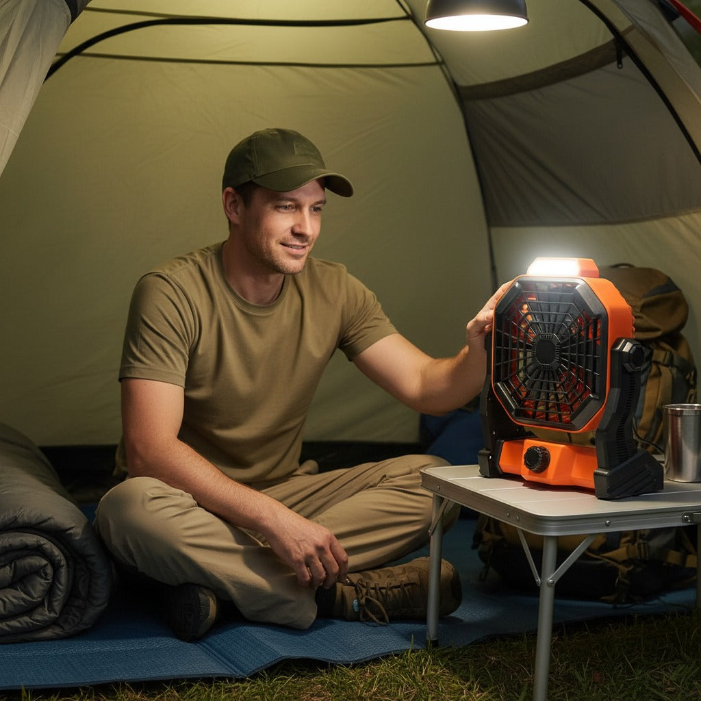 Camping Fan with LED Lantern, 7800mAh Rechargeable Portable Tent Fan, Quiet Battery Operated Fan with 270° Adjustable Head for Camping, Travel, Fishing, Emergency