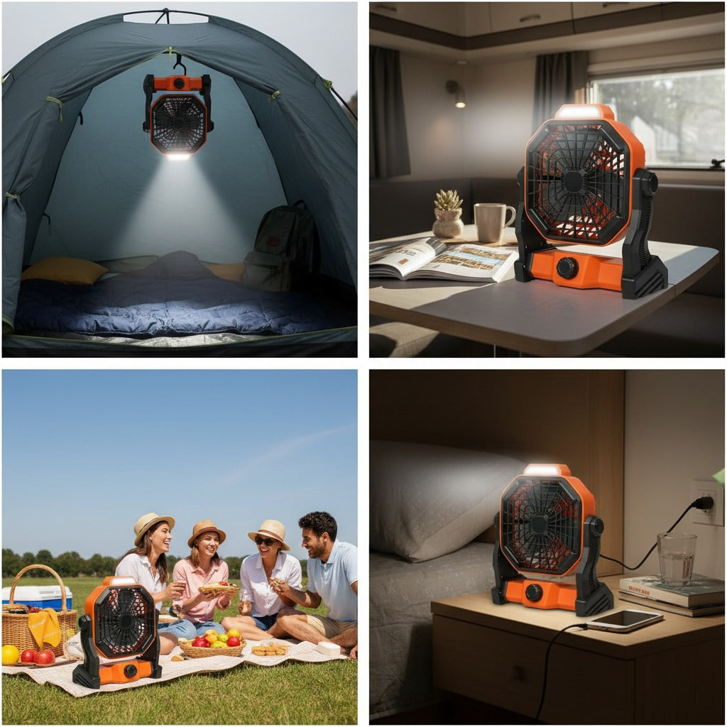 Camping Fan with LED Lantern, 7800mAh Rechargeable Portable Tent Fan, Quiet Battery Operated Fan with 270° Adjustable Head for Camping, Travel, Fishing, Emergency