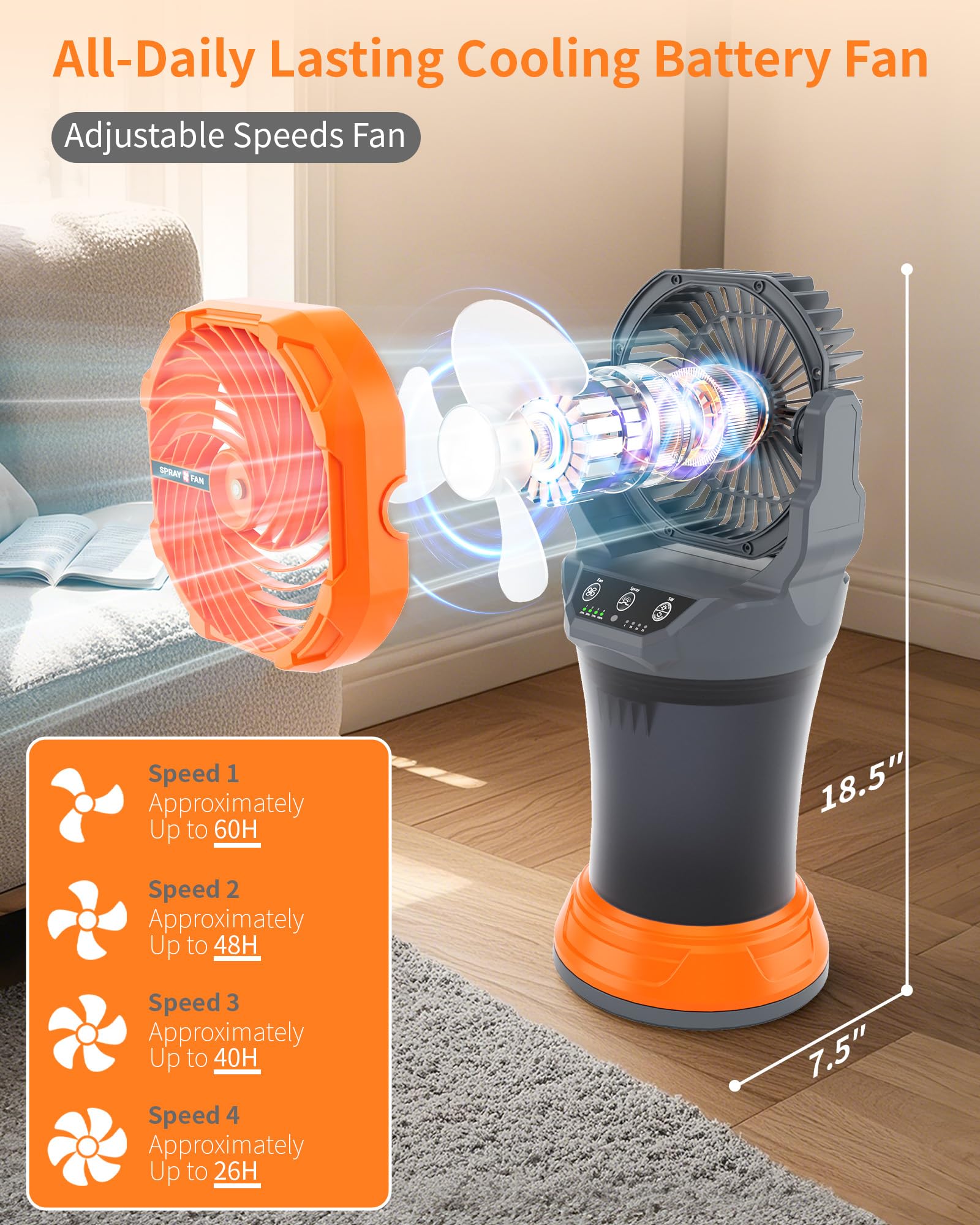 Portable Misting Cooling Fan with Larger Battery Rechargeable Outdoor with 2L Water Tank RGB Lights 4 Speeds & Spray Modes 120°Auto Oscillating RGB Light for Patio Camping Beach Workshop Tent Beach Travel