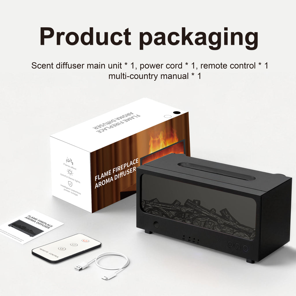 Essential Oil Diffuser, Flame Fireplace Aroma Diffuser with 7 Color Lights