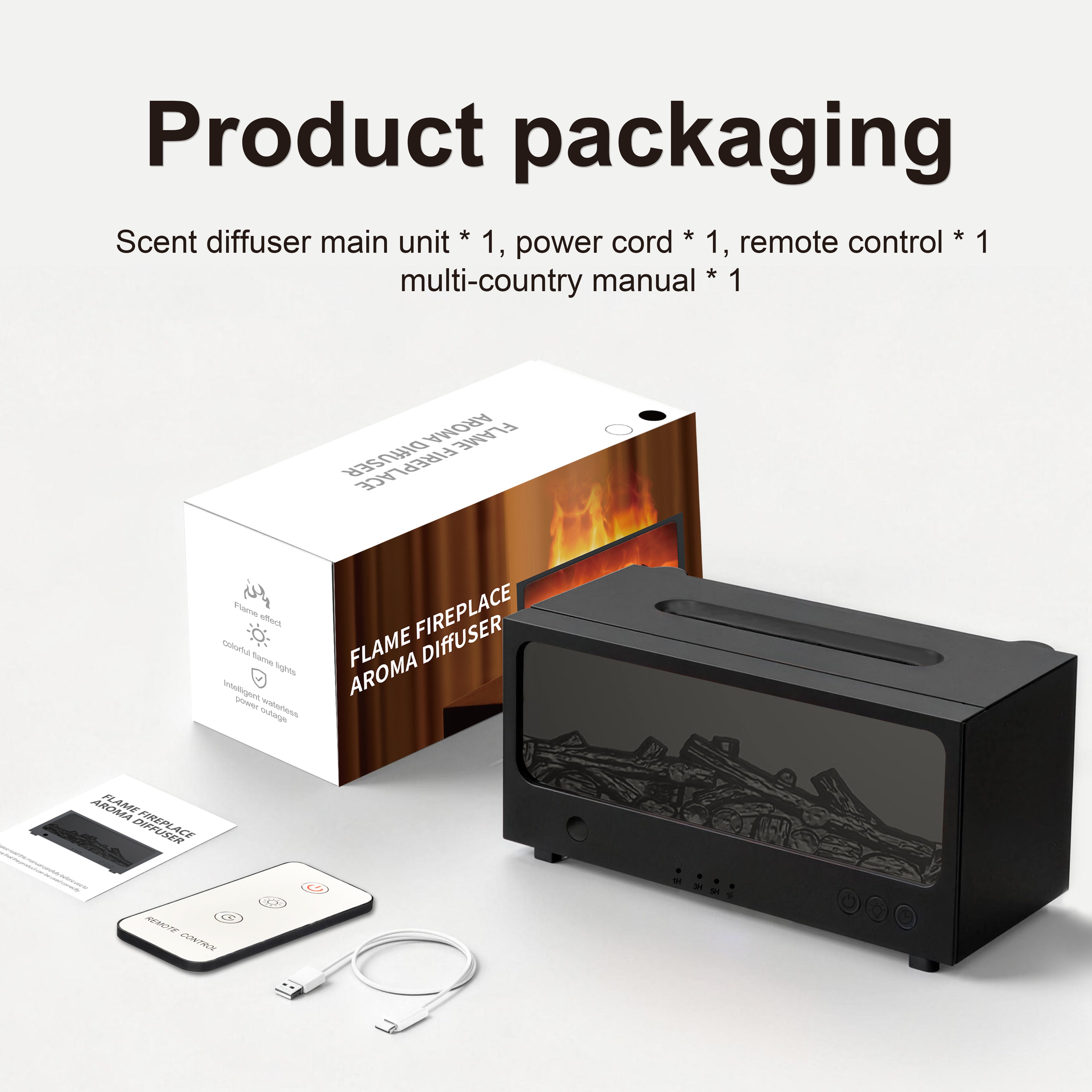Essential Oil Diffuser, Flame Fireplace Aroma Diffuser with 7 Color Lights