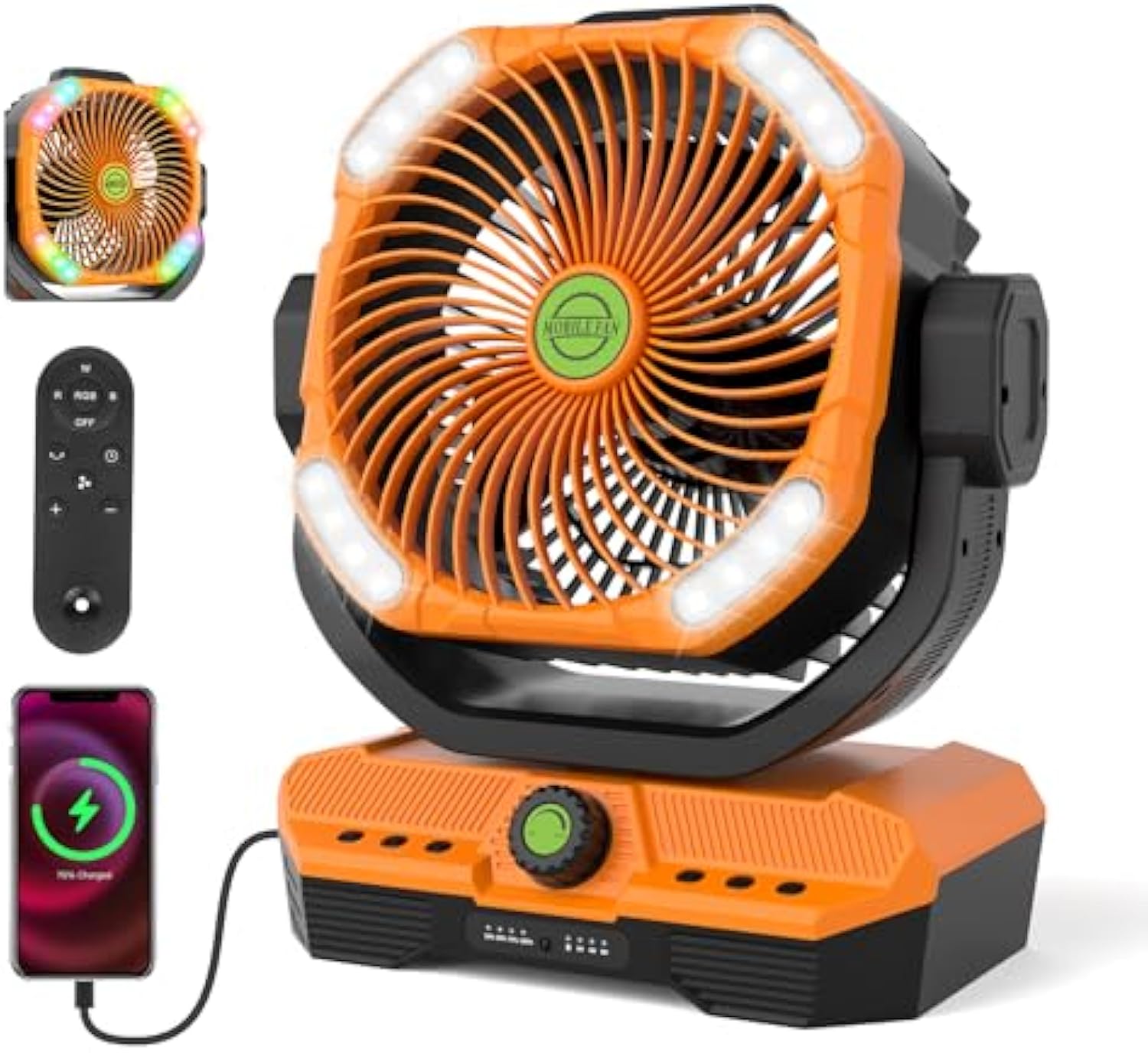 Battery Powered Fan Rechargeable, 360°Auto-oscillating Powerful Airflow Battery Operated Camping Fans, Quiet & 8H Timer Cordless Outdoor Remote Fan with LED for Tent Bedroom Travel Office X66