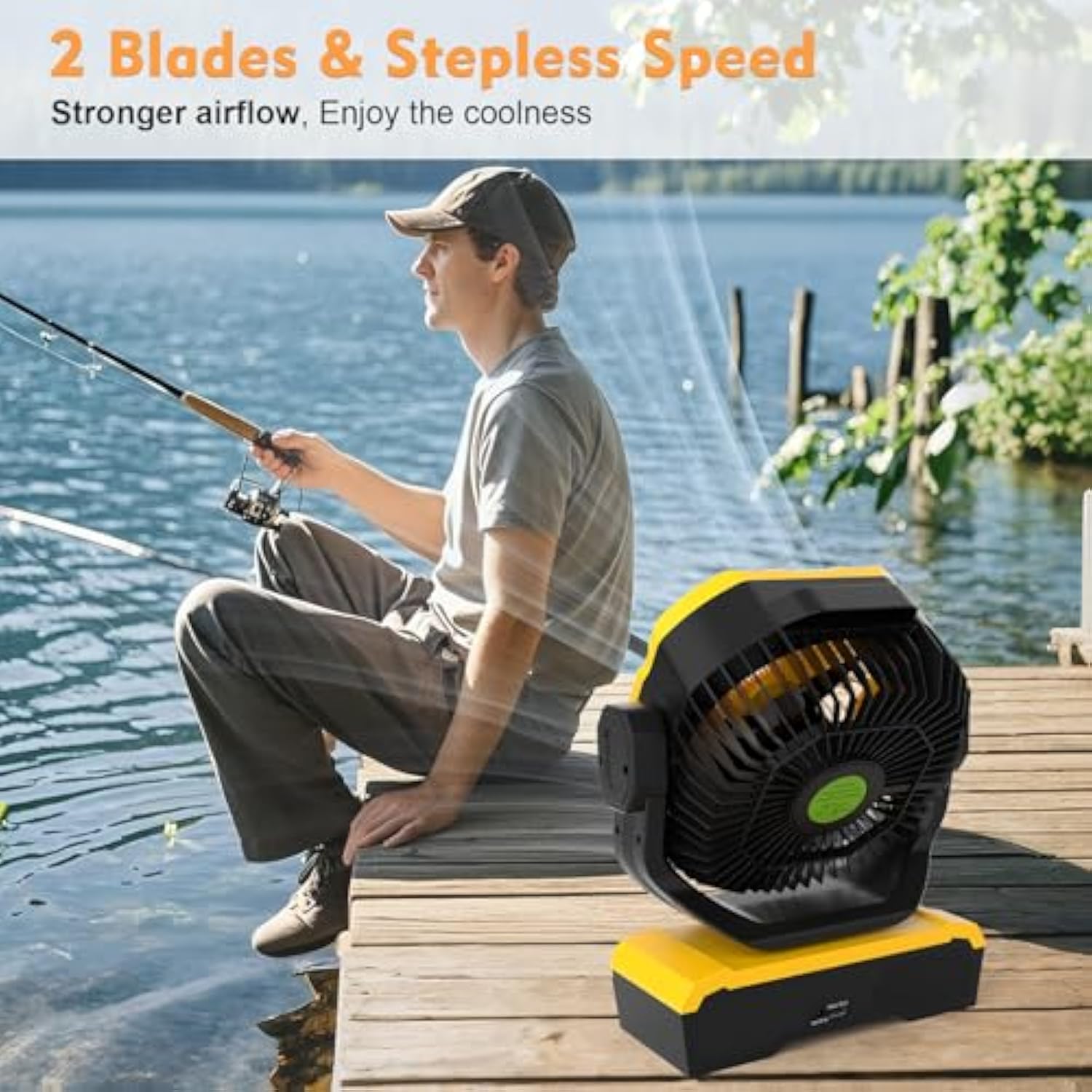 Battery Powered Fan Rechargeable, 360°Auto-oscillating Powerful Airflow Battery Operated Camping Fans, Quiet & 8H Timer Cordless Outdoor Remote Fan with LED for Tent Bedroom Travel Office X66