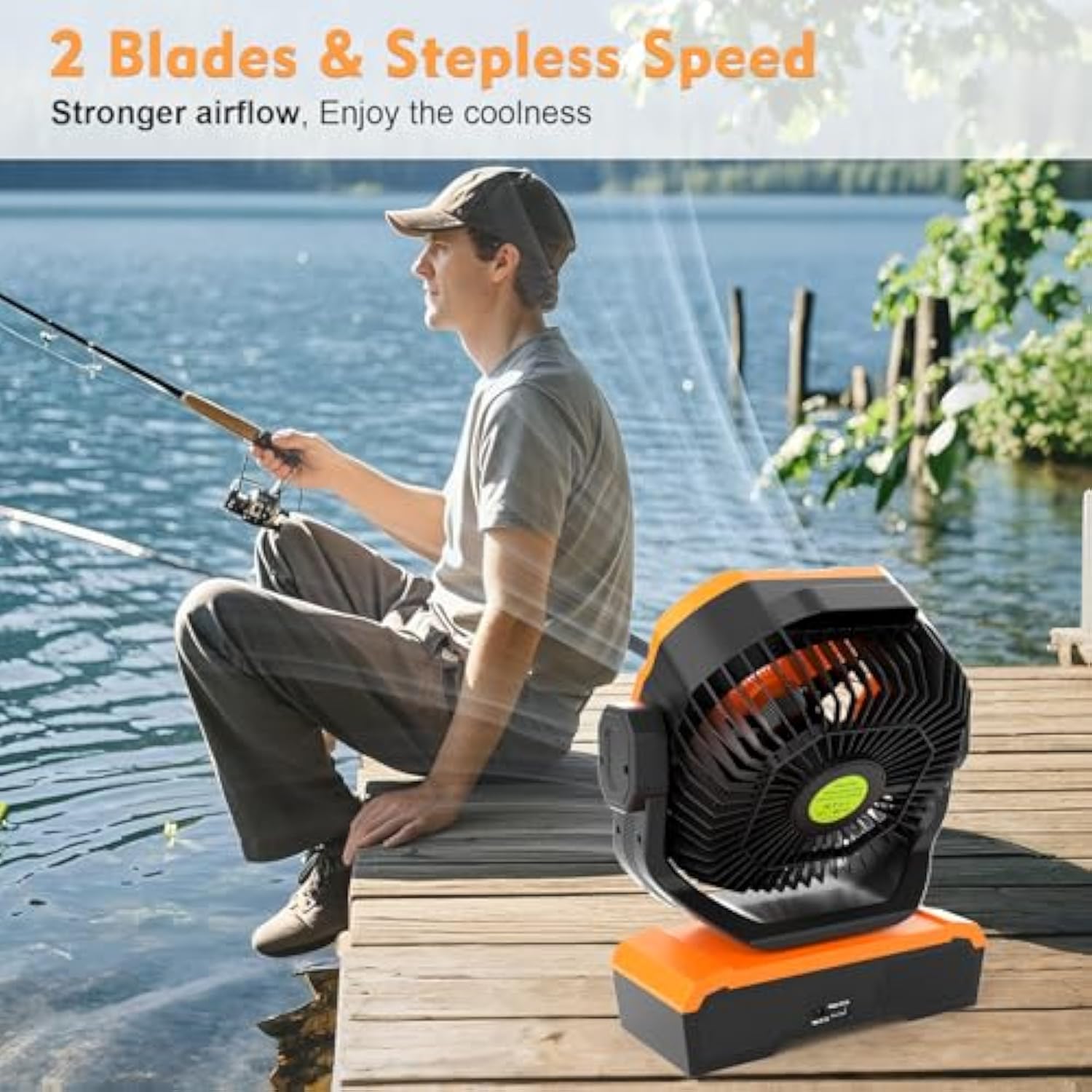 Battery Powered Fan Rechargeable, 360°Auto-oscillating Powerful Airflow Battery Operated Camping Fans, Quiet & 8H Timer Cordless Outdoor Remote Fan with LED for Tent Bedroom Travel Office X66