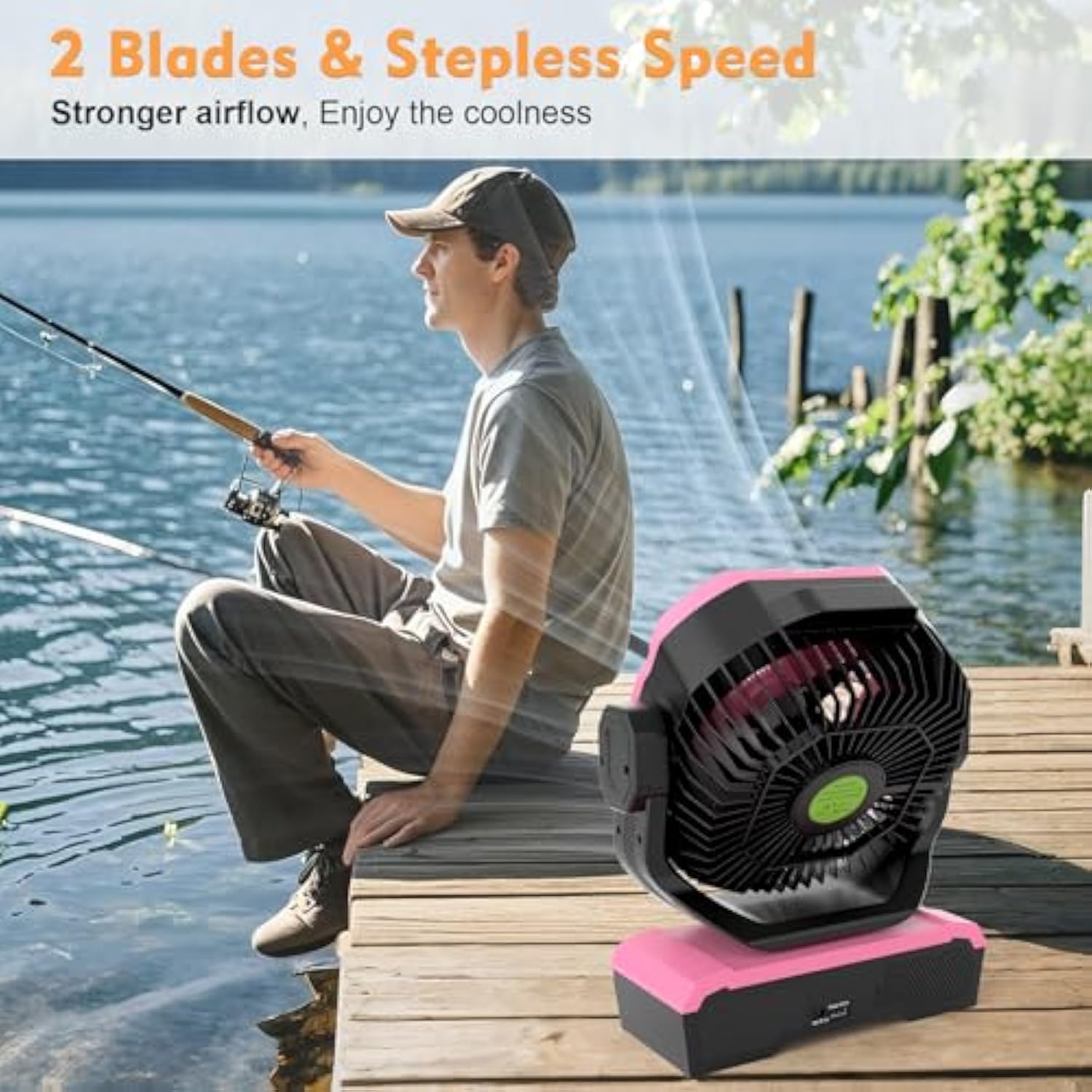Battery Powered Fan Rechargeable, 360°Auto-oscillating Powerful Airflow Battery Operated Camping Fans, Quiet & 8H Timer Cordless Outdoor Remote Fan with LED for Tent Bedroom Travel Office X66