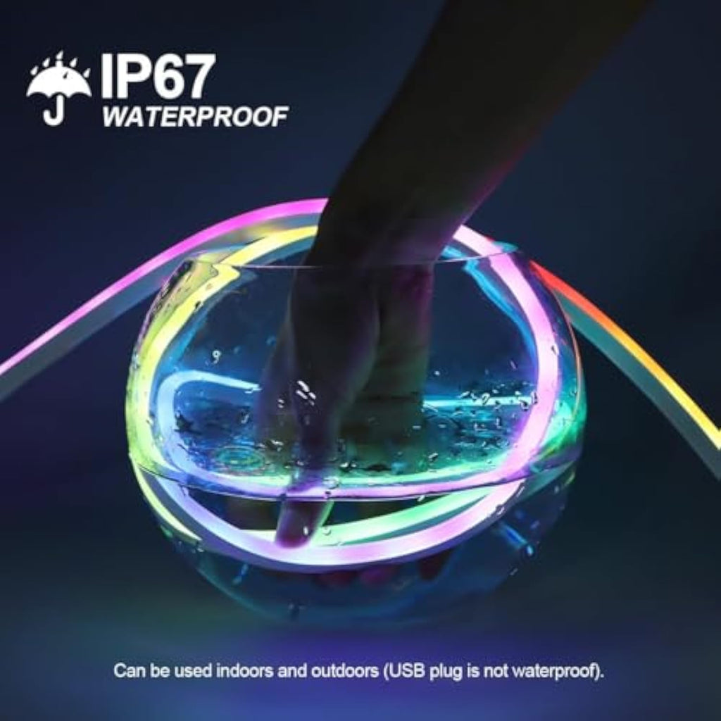 RGB Neon LED Strip Lights, 16.4ft/5m 5V SmartIC USB Neon Rope Light Flexible with APP & Remote,  IP67 Waterproof, Music Sync LED Tape Light for Bedroom Kitchen Wall Indoor Outdoor Décor