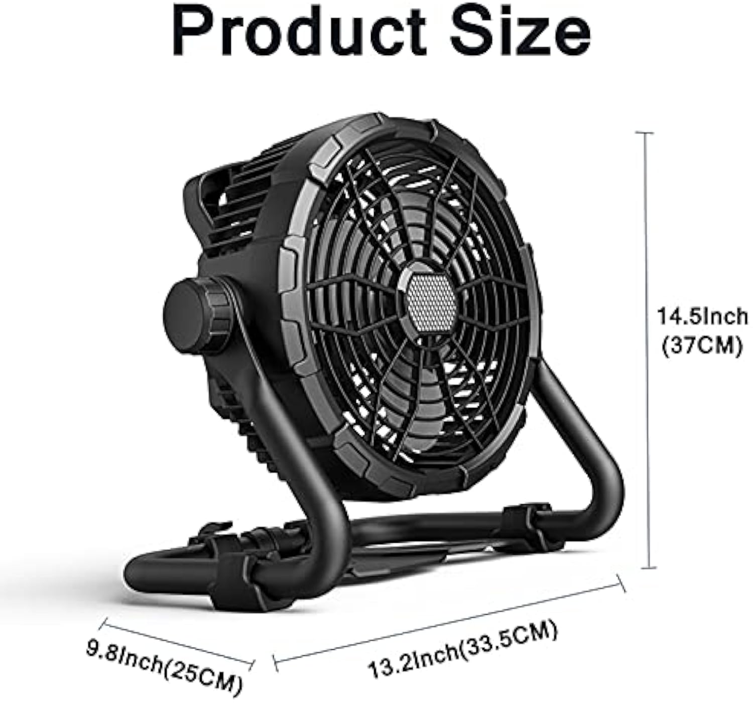 Rechargeable Fan Outdoor Floor Fan, Portable High Velocity Fan with Led Light USB Type C Port 3 Speeds Cordless Industrial Fan with Metal Blade for Garage/Patios/Gym/Camping