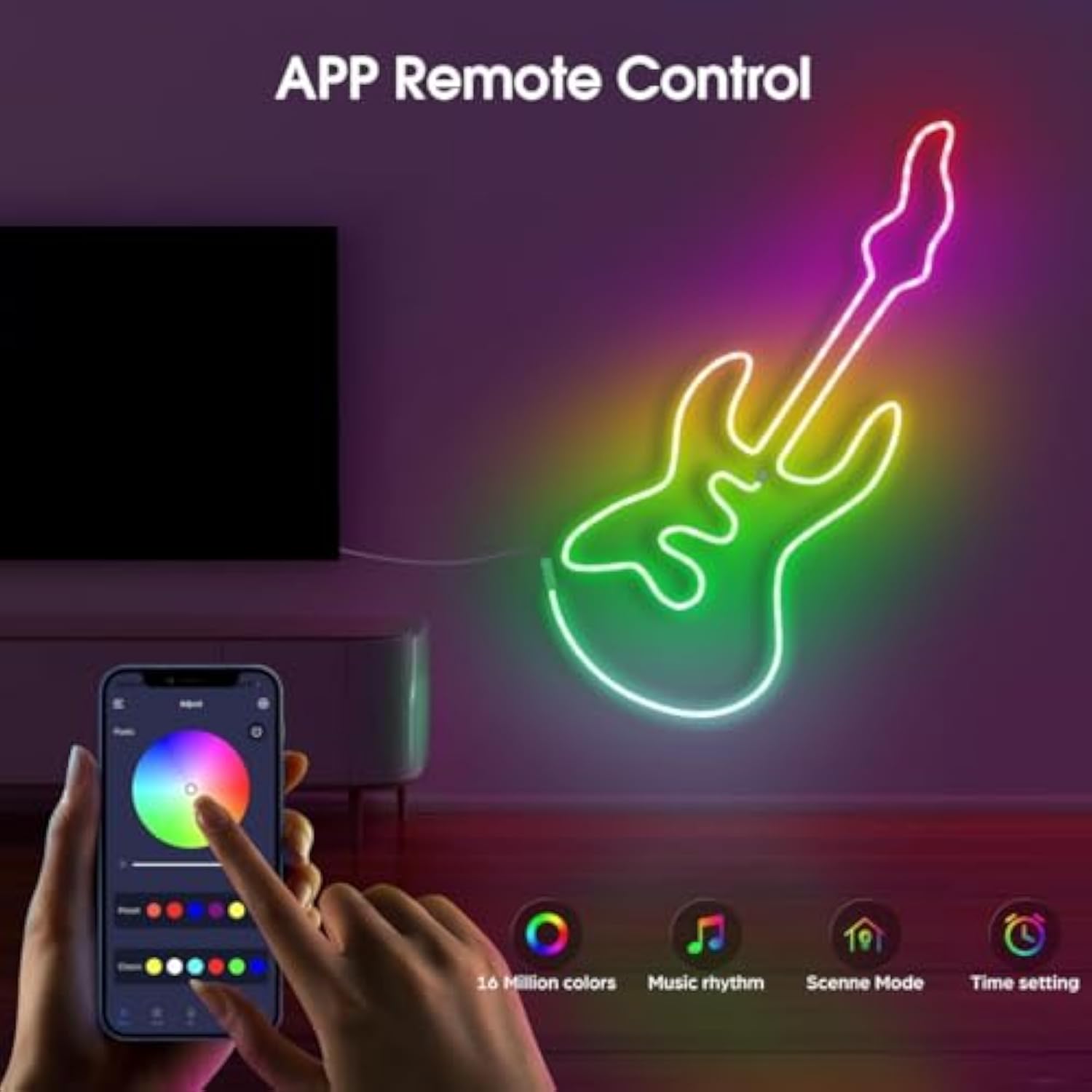 RGB Neon LED Strip Lights, 16.4ft/5m 5V SmartIC USB Neon Rope Light Flexible with APP & Remote,  IP67 Waterproof, Music Sync LED Tape Light for Bedroom Kitchen Wall Indoor Outdoor Décor