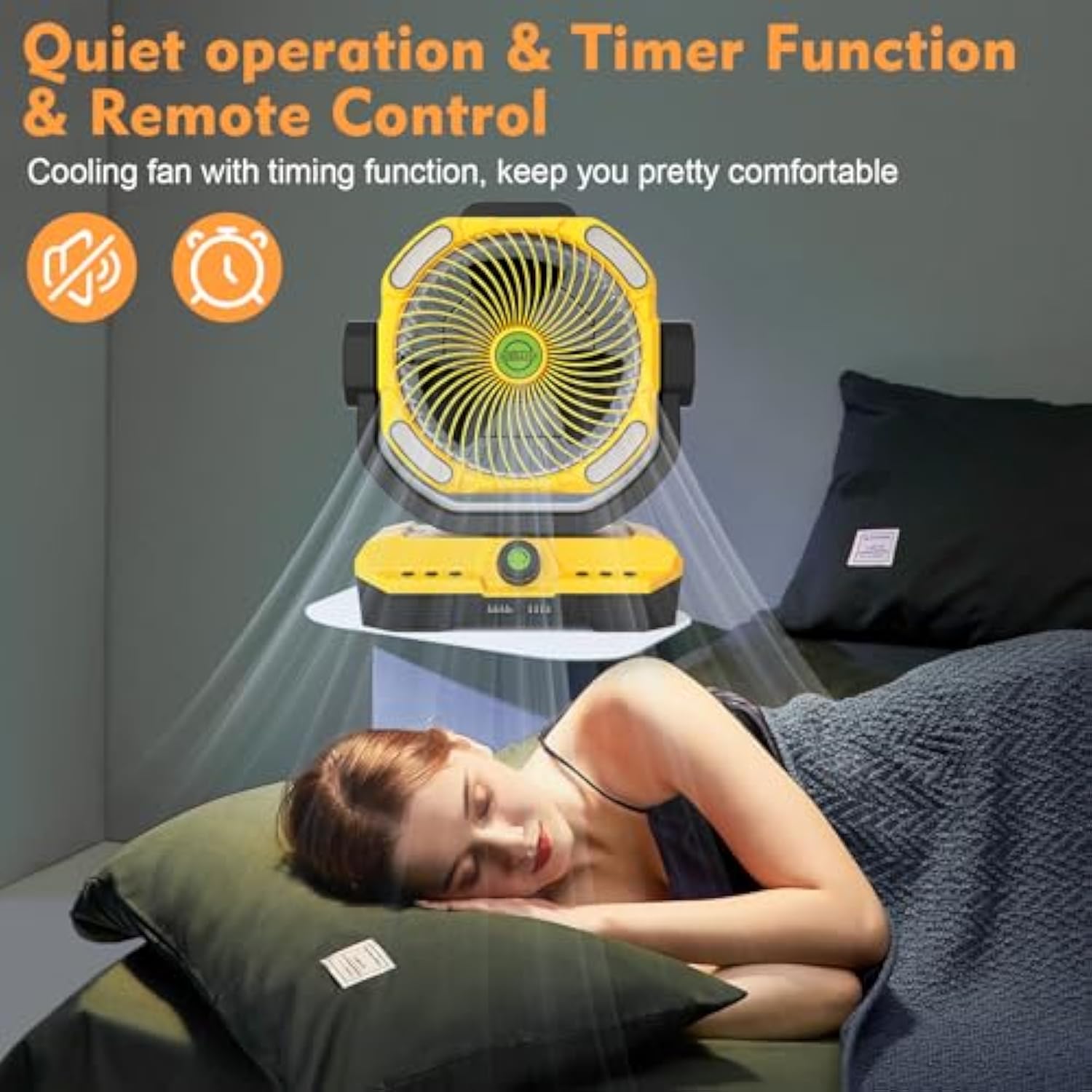 Battery Powered Fan Rechargeable, 360°Auto-oscillating Powerful Airflow Battery Operated Camping Fans, Quiet & 8H Timer Cordless Outdoor Remote Fan with LED for Tent Bedroom Travel Office X66