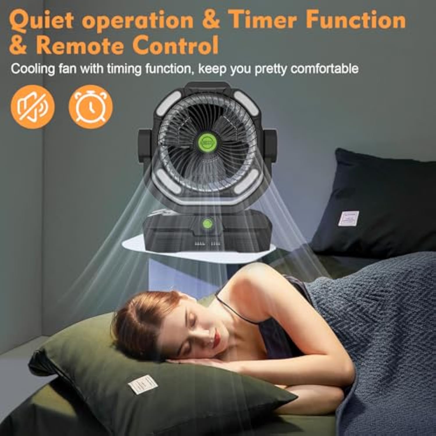 Battery Powered Fan Rechargeable, 360°Auto-oscillating Powerful Airflow Battery Operated Camping Fans, Quiet & 8H Timer Cordless Outdoor Remote Fan with LED for Tent Bedroom Travel Office X66