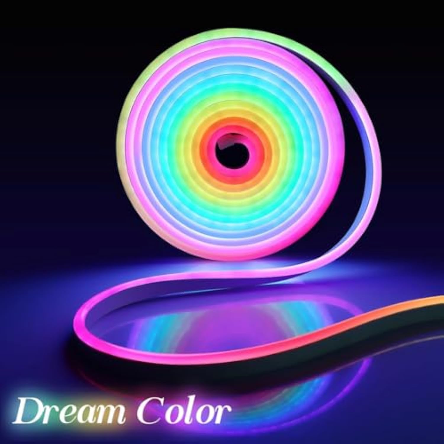 RGB Neon LED Strip Lights, 16.4ft/5m 5V SmartIC USB Neon Rope Light Flexible with APP & Remote,  IP67 Waterproof, Music Sync LED Tape Light for Bedroom Kitchen Wall Indoor Outdoor Décor
