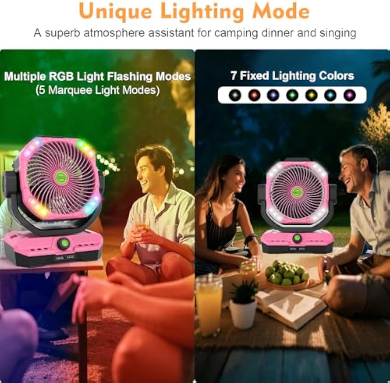 Battery Powered Fan Rechargeable, 360°Auto-oscillating Powerful Airflow Battery Operated Camping Fans, Quiet & 8H Timer Cordless Outdoor Remote Fan with LED for Tent Bedroom Travel Office X66