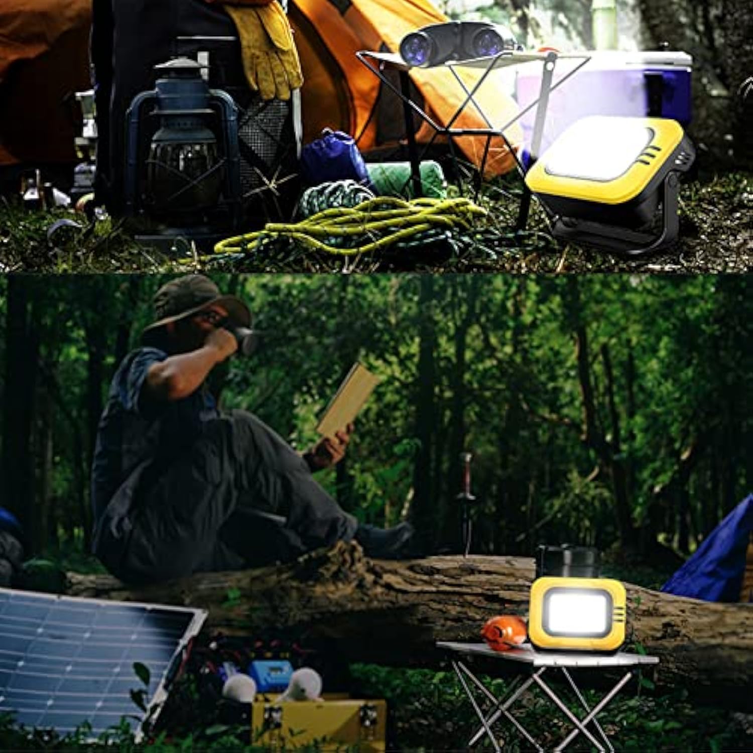 Portable Camping LED Light Solar Camping Spotlight Emergency Rechargeable Magnetic Work Lamp